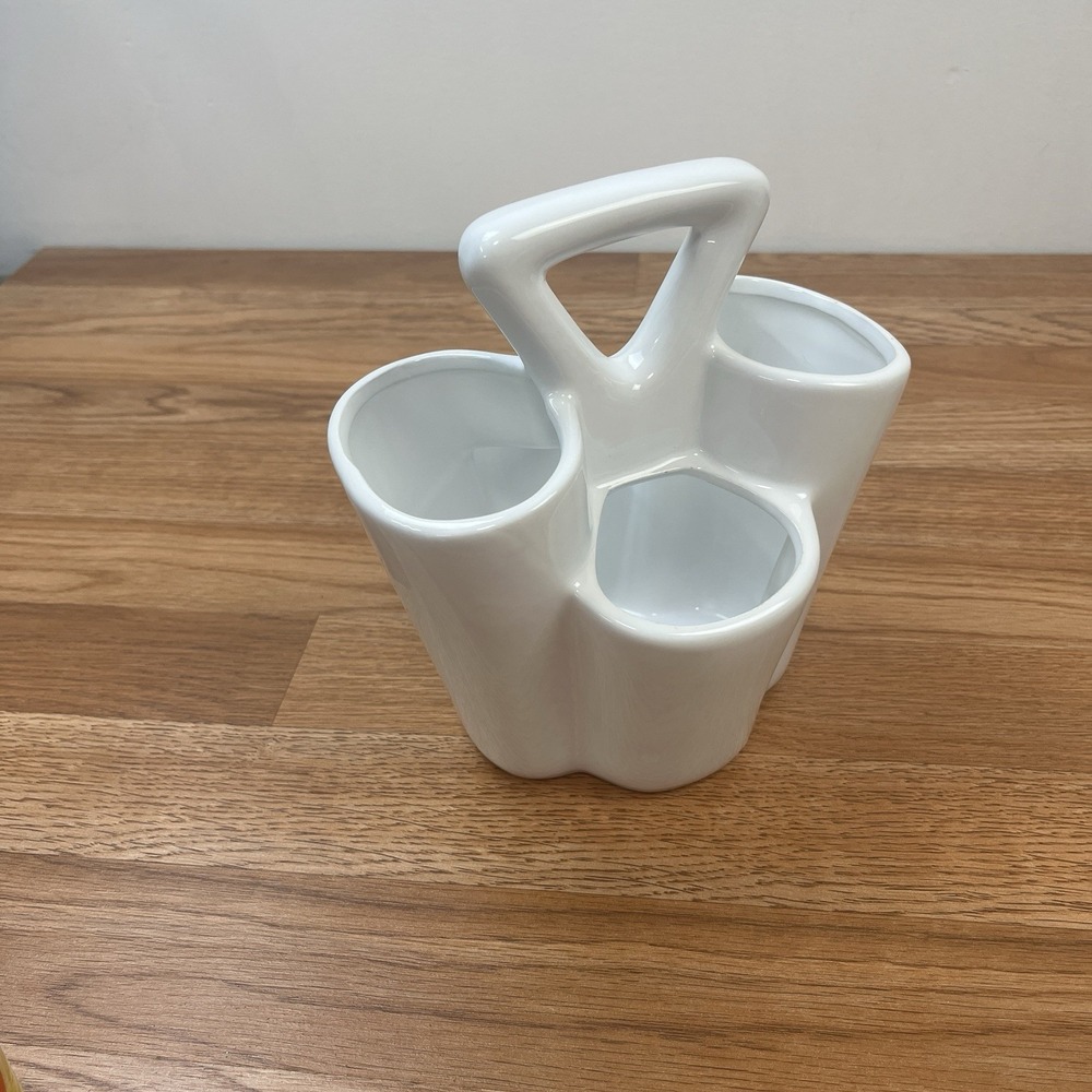 White Ceramic 4 Section Paintbrush Caddy Utensils Silverware Makeup Brush Holder